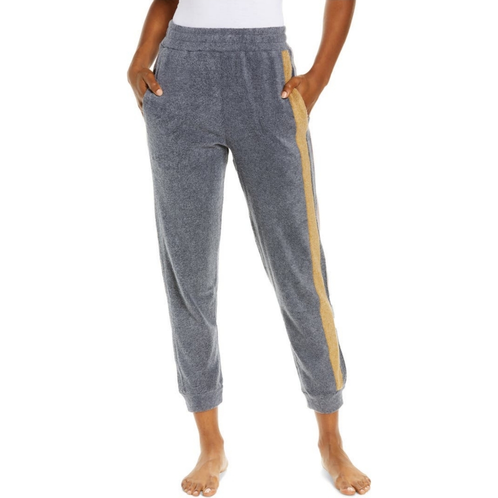 Free People Blue Monday Fleece Jogger Sweatpants Grey/Gold Lounge Wear SZ. L